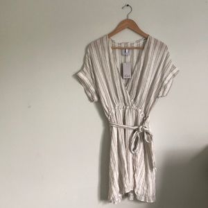 Rails Dress - metallic strips & light linen fabric